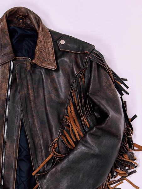 Western Leather Fringe Jacket – Vintage Cowboy Style | Genuine Leather