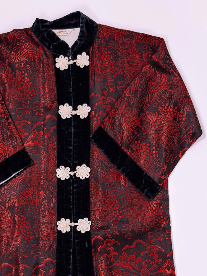 Traditional Japanese Coat – Embroidered Satin Jacket with Knot Buttons