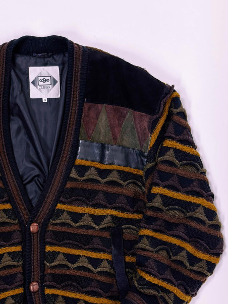 Vintage patterned jacket XL – suede & wool mix