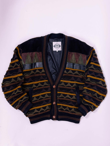 Vintage patterned jacket XL – suede & wool mix