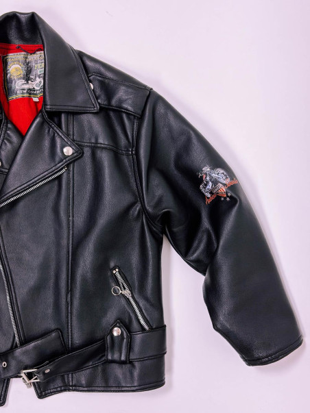 Vintage biker jacket with motorcycle embroidery – S/M