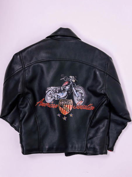 Vintage biker jacket with motorcycle embroidery – S/M