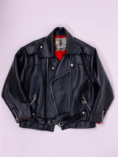Vintage biker jacket with motorcycle embroidery – S/M
