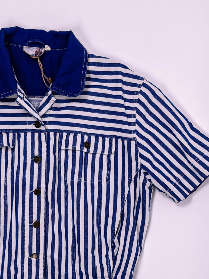 Vintage Striped Denim Jacket - L