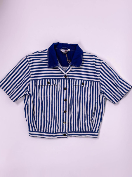 Vintage Striped Denim Jacket - L