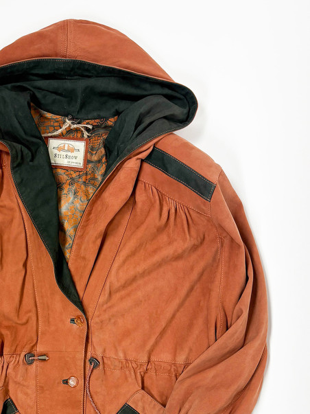 Vintage Rust Brown Hooded Suede Jacket - M/L