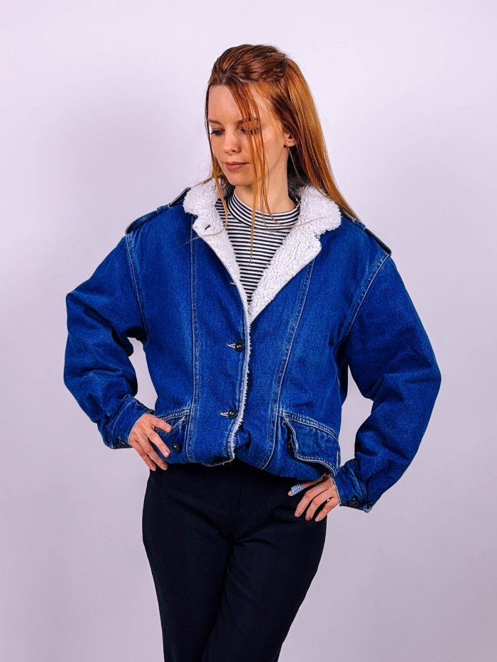 Winter Vintage Lined Denim Jacket Woman- L