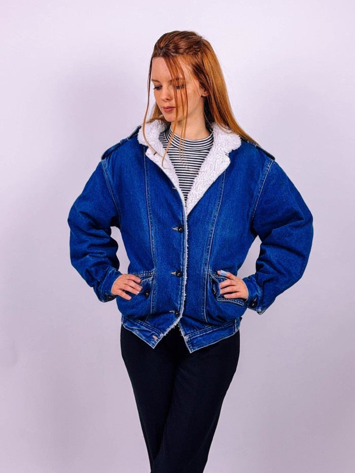 Winter Vintage Lined Denim Jacket Woman- L