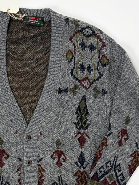 Vintage Wool Geometric Knit Cardigan - oversized XL