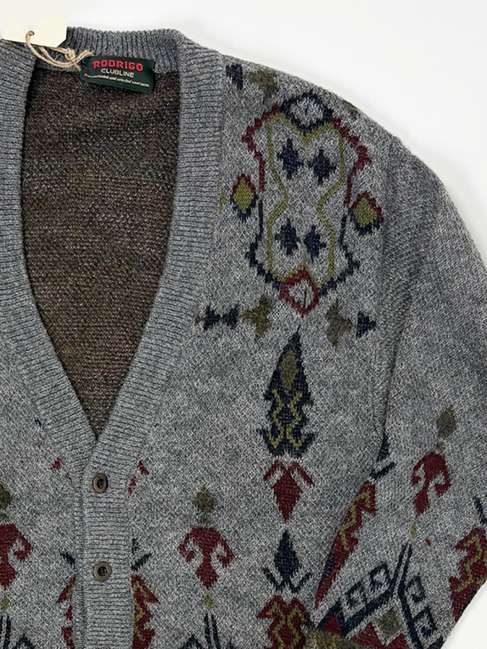 Vintage Wool Geometric Knit Cardigan - oversized XL