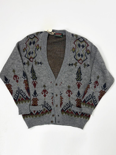 Vintage Wool Geometric Knit Cardigan - oversized XL