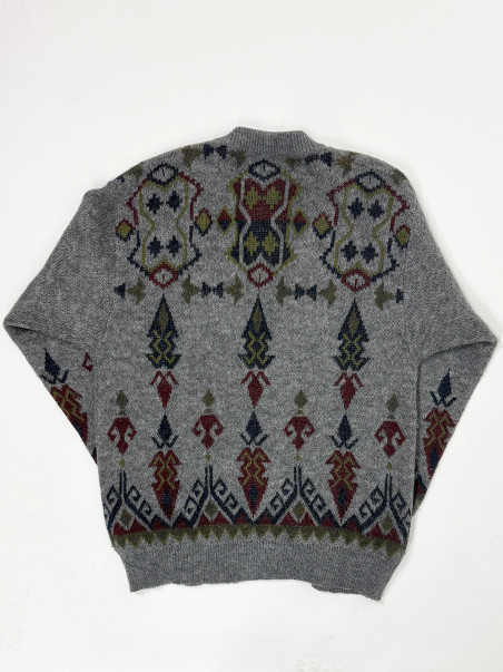 Vintage Wool Geometric Knit Cardigan - oversized XL