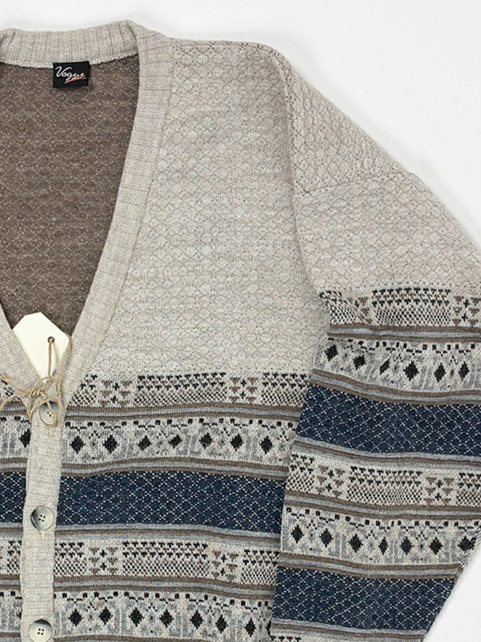 Vintage  Wool Geometric Knit Cardigan - oversized XL