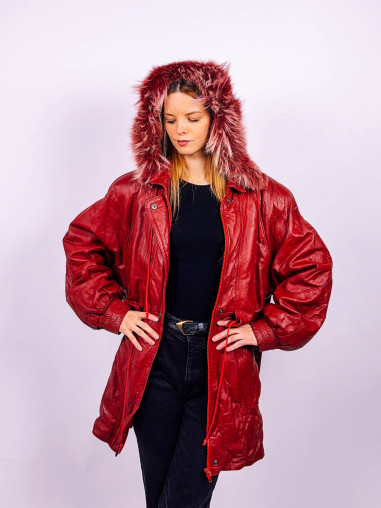 Vintage Leather Parka Red - UNI