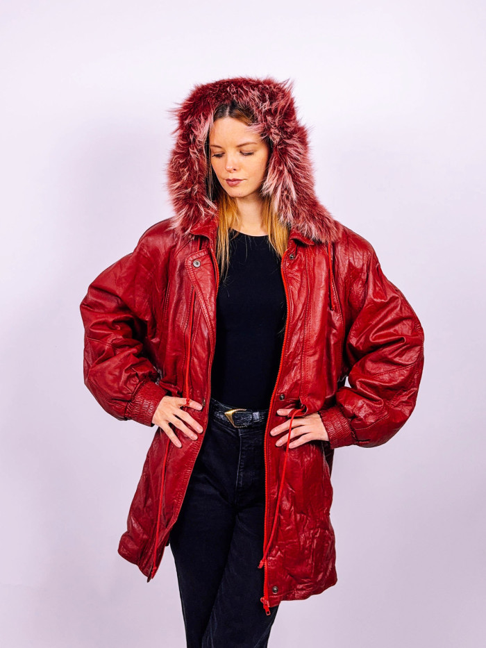 Vintage Leather Parka Red - UNI
