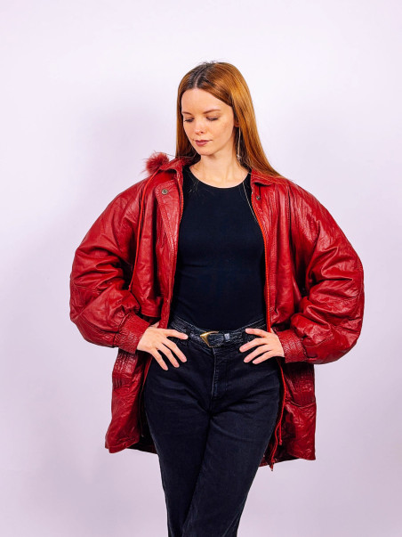 Vintage Leather Parka Red - UNI