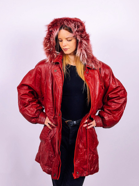 Vintage Leather Parka Red - UNI