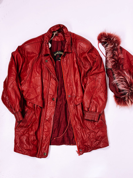 Vintage Leather Parka Red - UNI