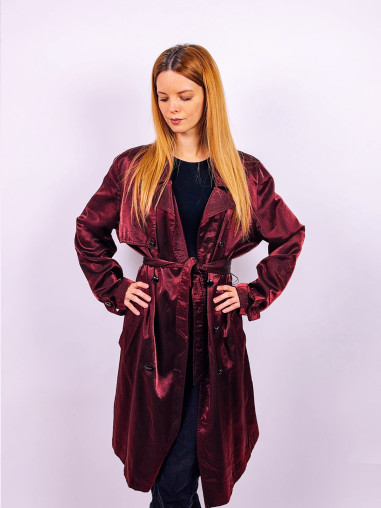 Burgundy Silk Trench coat - M