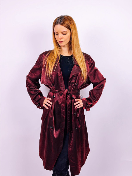 Burgundy Silk Trench coat - M