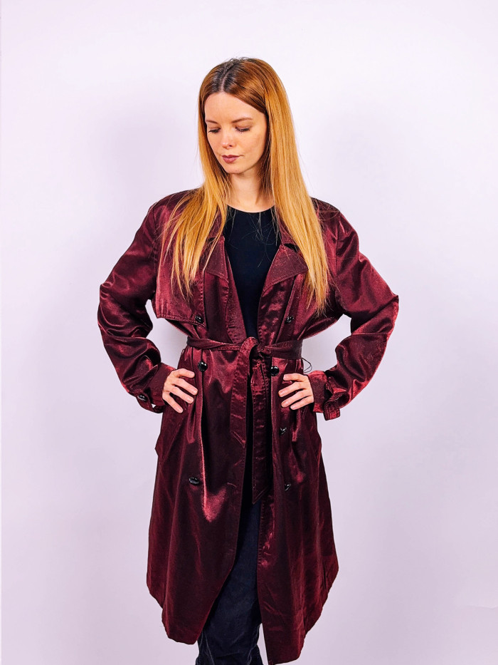 Burgundy Silk Trench coat - M