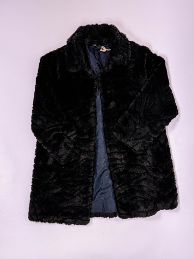 Vintage C&A Faux Fur Coat – Elegant Black, Size L