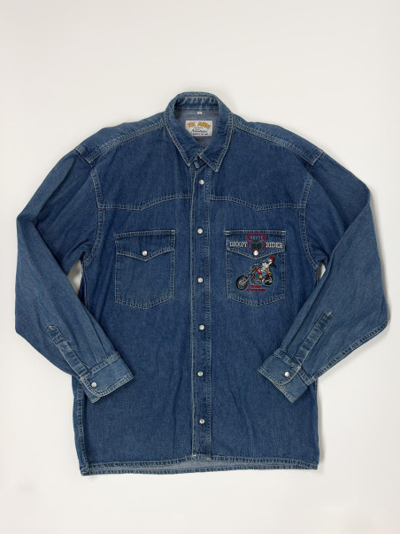 Vintage Denim Shirt with Droopy Embroidery - XL