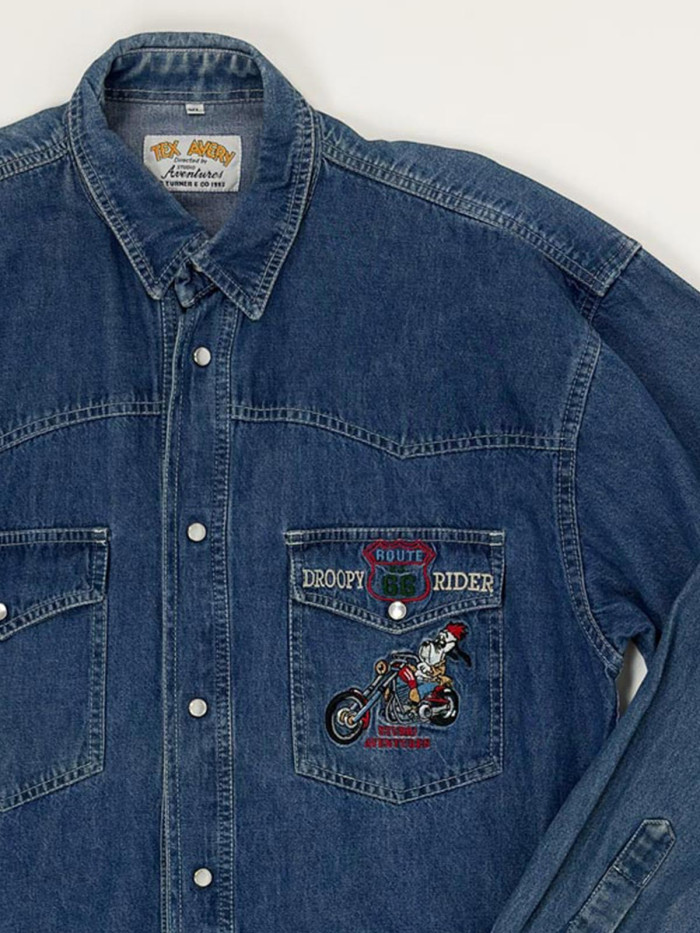 Vintage Denim Shirt with Droopy Embroidery - XL