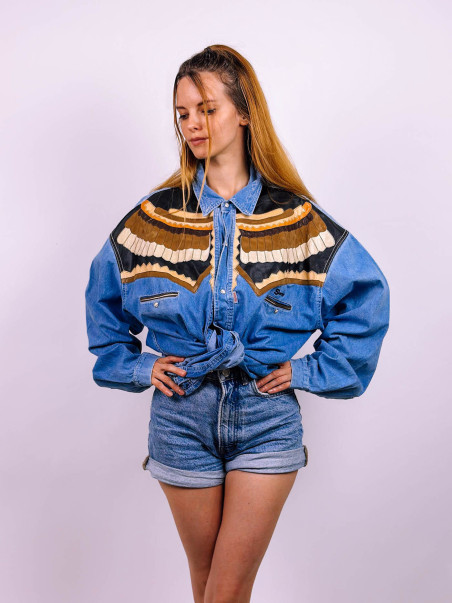 Vintage denimová "cowboy" košeľa Shooter - L