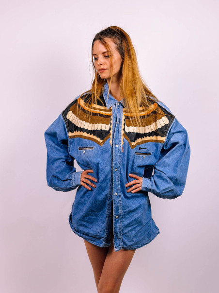 Vintage denimová "cowboy" košeľa Shooter - L