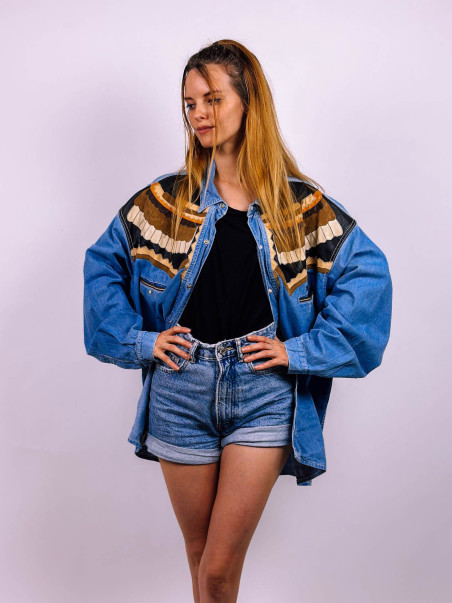 Vintage denimová "cowboy" košeľa Shooter - L