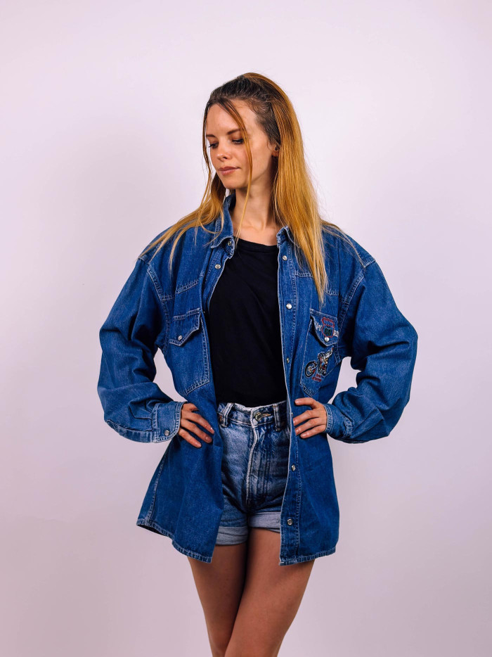 Vintage Denim Shirt with Droopy Embroidery - XL