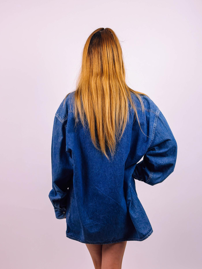 Vintage Denim Shirt with Droopy Embroidery - XL