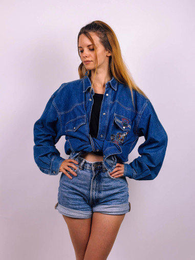 Vintage Denim Shirt with Droopy Embroidery - XL