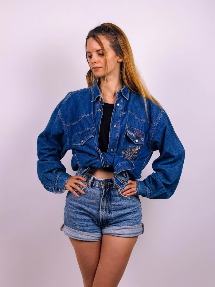 Vintage Denim Shirt with Droopy Embroidery - XL
